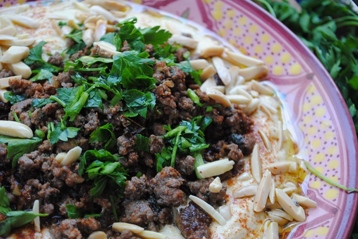 Hummus with Ground Meat in Summer Ramadan Cooking by Yvonne Maffei