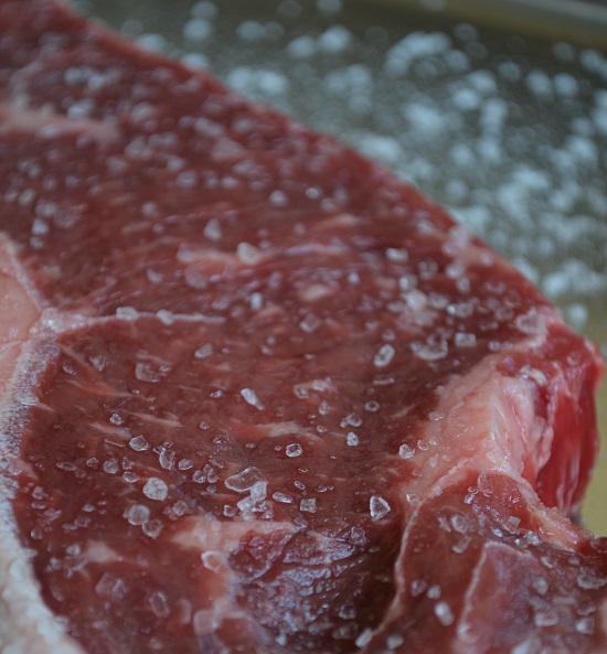 up close salted raw steak